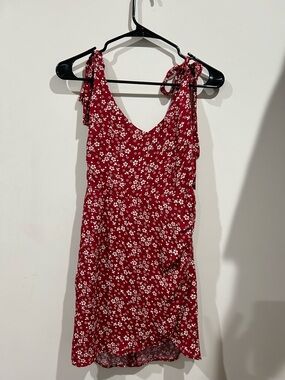 Reformation Red Floral Tie-Shoulder Mini Dress